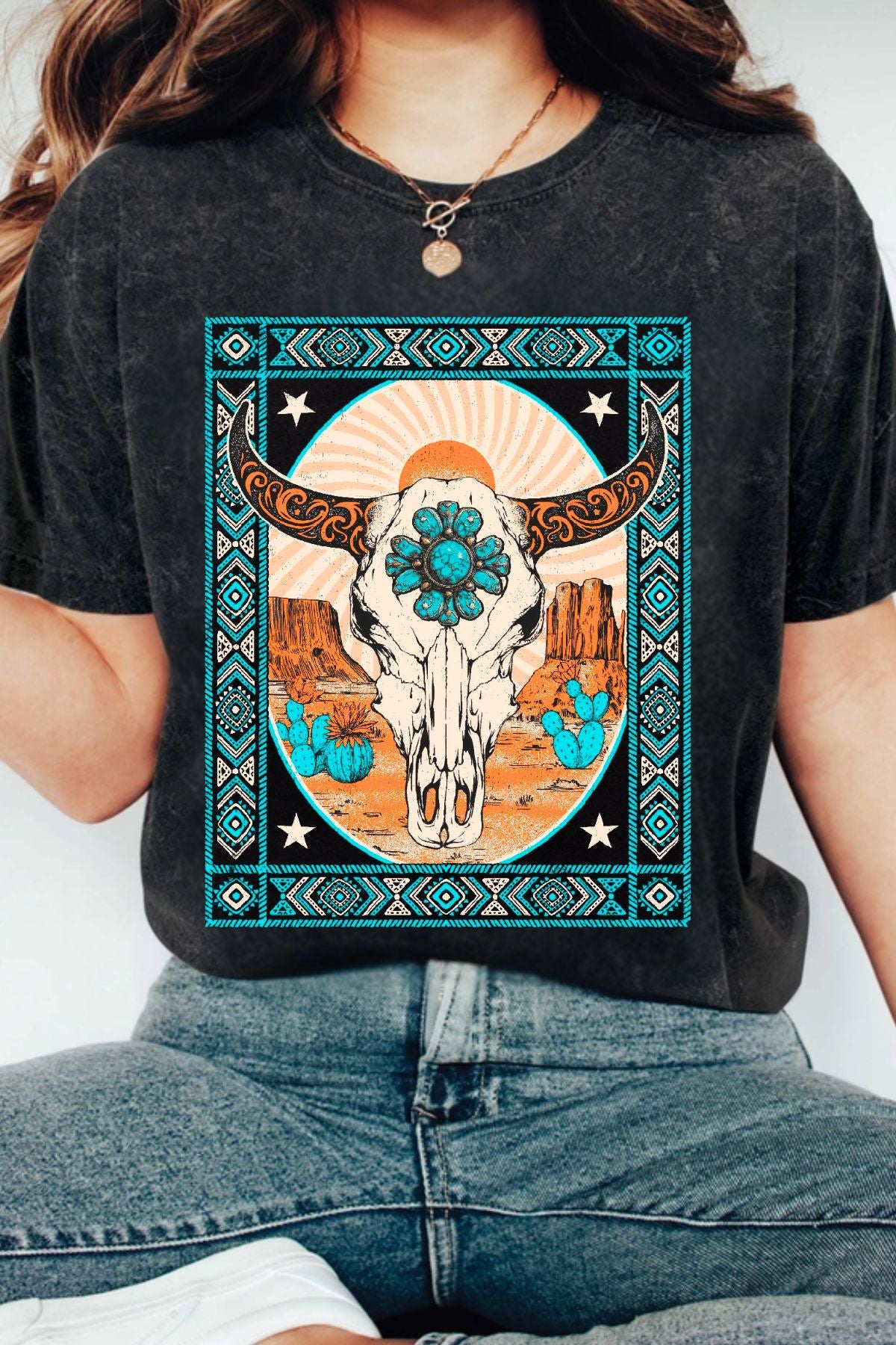 WESTERN CLUB COWBOY LONGHORN DESIGN T-SHIRT RB-02