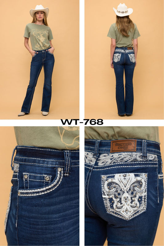Cow Skull Dark Blue Bootcut WT-768 Size 1-15